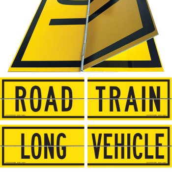 ROAD TRAIN / LONG VEHICLE Hinged 2 Piece 600 x 250mm Class 2 Reflective Sign - Aluminium Plate